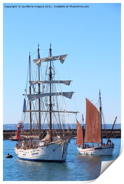 Sailboat returning to Brest harbor Print by aurélie le moigne