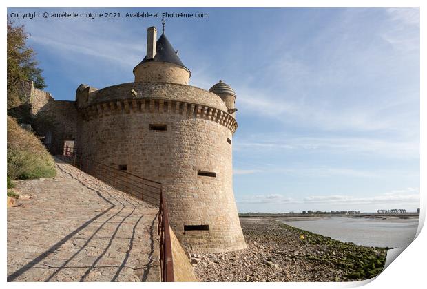 Tower in the ramparts of Mont Saint-Michel Print by aurélie le moigne