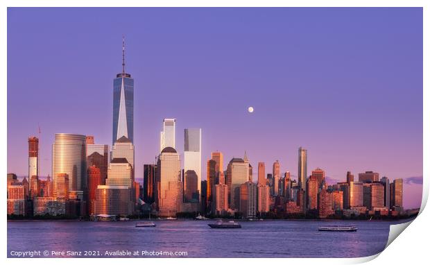 Full Moon Rising Over Lower Manhattan at Sunset Print by Pere Sanz