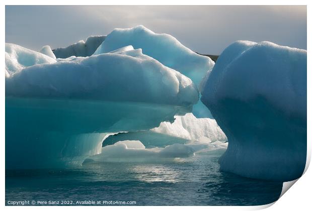 Floating icebergs in Jokulsarlon glacier lagoon, Iceland Print by Pere Sanz