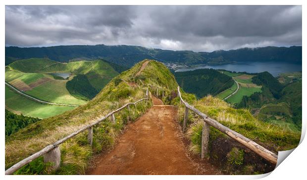 Walking path leading to a view in Sao Miguel Print by Pere Sanz