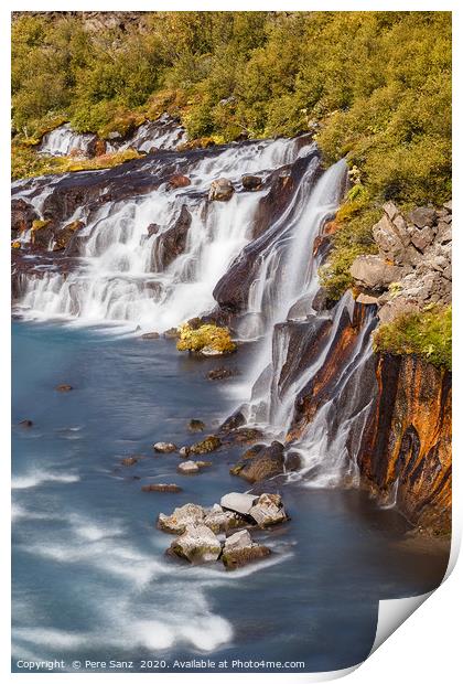 View of Colorful Hraunfossar Waterfall, Iceland Print by Pere Sanz