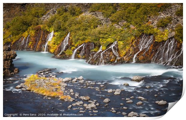View of Colorful Hraunfossar Waterfall, Iceland Print by Pere Sanz