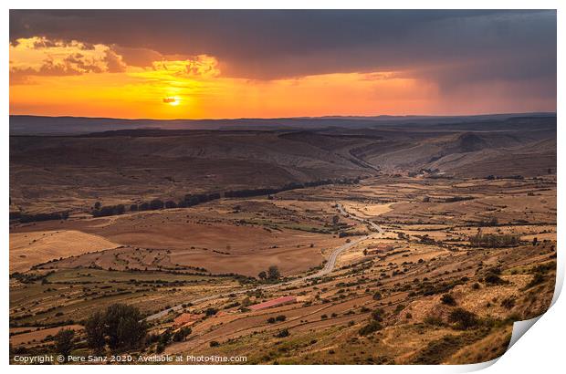 Sunset over a Valley in Villarroya, Teruel Print by Pere Sanz