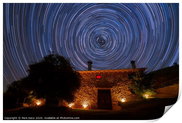 Star Trails over a Rural House Print by Pere Sanz