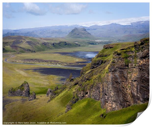 Beatiful green landscape as seen from Dyrhólaey, Iceland Print by Pere Sanz