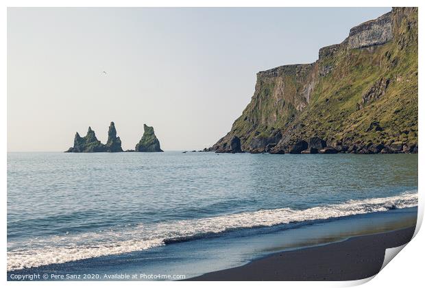 Reynisdrangar Cliffs and sea stacks in Vik, Iceland Print by Pere Sanz