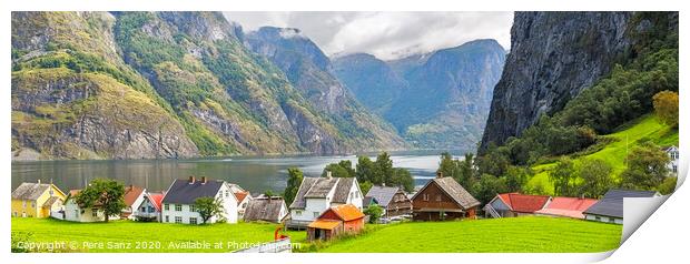 Panoramic view of the Village of Undredal in Norway Print by Pere Sanz