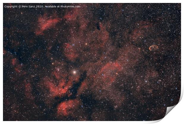 Red Nebulosity arroud Sadr in the Constellation of Cygnus Print by Pere Sanz