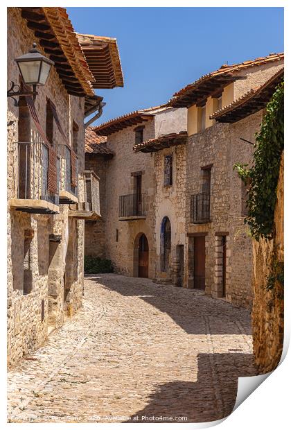 Beautiful Cobbled Street in the Medieval Village of Mirambel, Teruel, Aragon, Spain Print by Pere Sanz