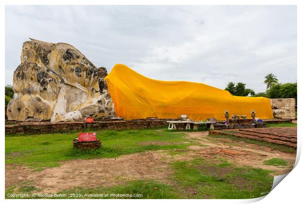 Reclining Buddha at Wat Lokayasutharam Print by Nicolas Boivin