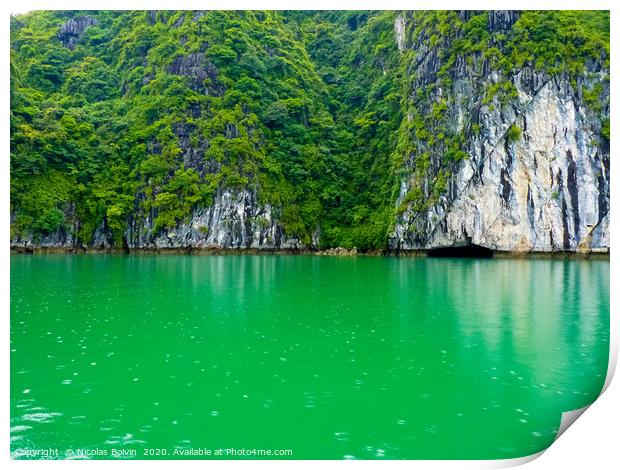 View Of Famous world heritage Halong Bay Print by Nicolas Boivin