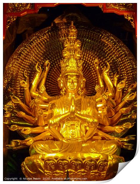 Golden statue in famous Bai Dinh temple Print by Nicolas Boivin