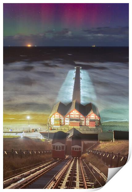 Northern lights over Saltburn by the Sea Print by Kevin Winter
