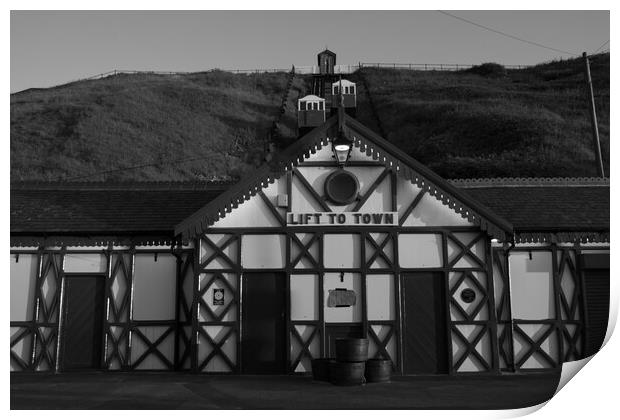 Saltburn cliff lift in black and white Print by Kevin Winter