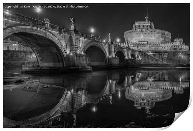 Ponte Sant Angelo Bridge Black & White Print by Kevin Winter