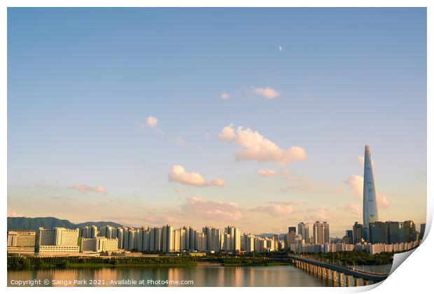 Panoramic view of Seoul city skyline with sunset sky in Korea Print by Sanga Park