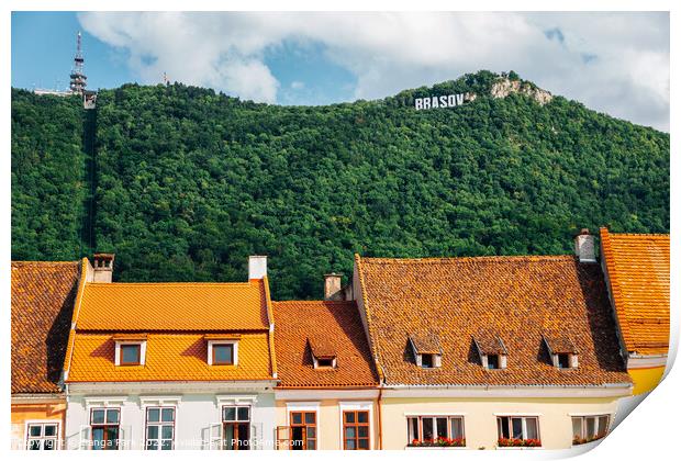 Brasov old town and Tampa mountain in Romania Print by Sanga Park
