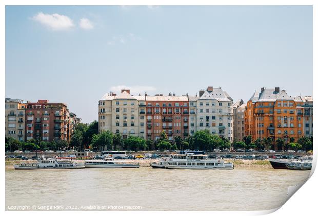 Pest district with Danube river in Budapest Print by Sanga Park