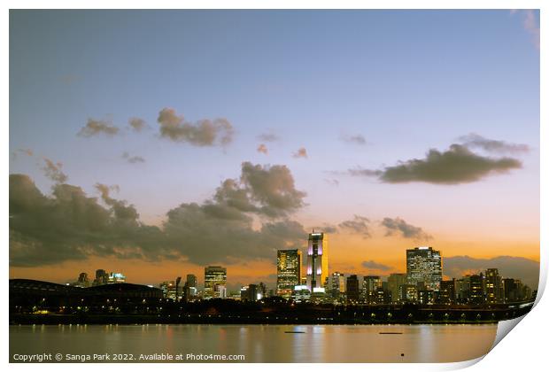 Seoul city skyline with sunset sky Print by Sanga Park