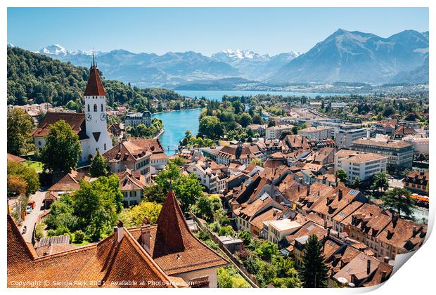 Swiss Thun old town with Alps mountain Print by Sanga Park