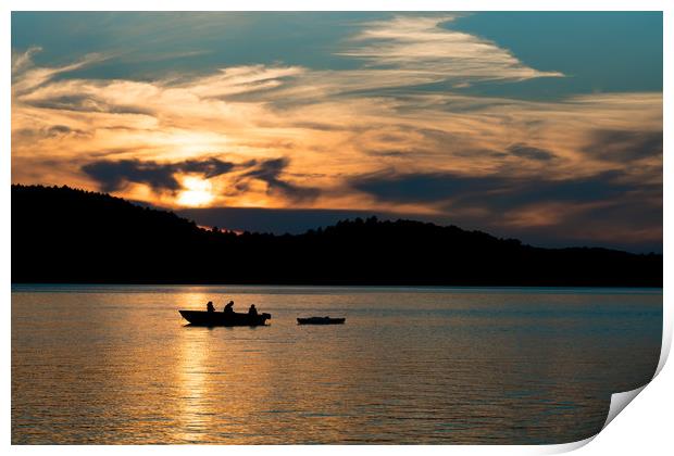 Silhouette Fishing at Sunset Print by Blok Photo 