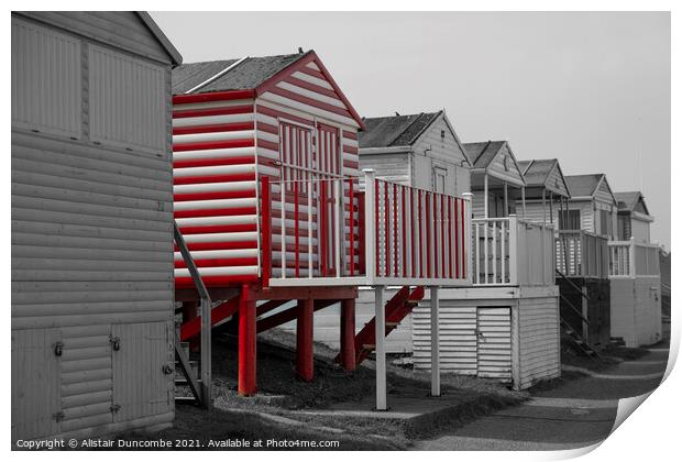 Whistable Beach Huts Red Selection Print by Alistair Duncombe
