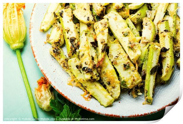 Roasted zucchini sticks with greens Print by Mykola Lunov Mykola