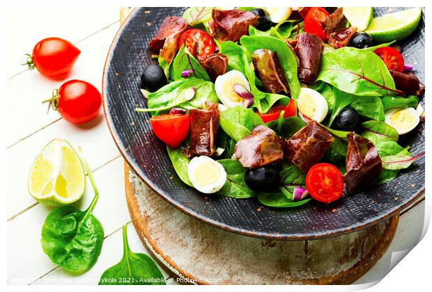 Delicious salad with vegetables, herbs and ham Print by Mykola Lunov Mykola