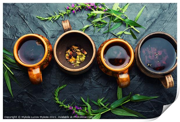 Aromatic fireweed tea,fresh willow herb Print by Mykola Lunov Mykola