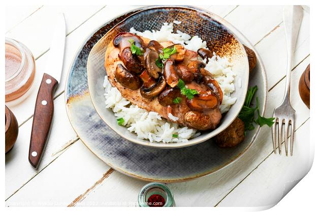 Chicken breast with marsala sauce and rice Print by Mykola Lunov Mykola