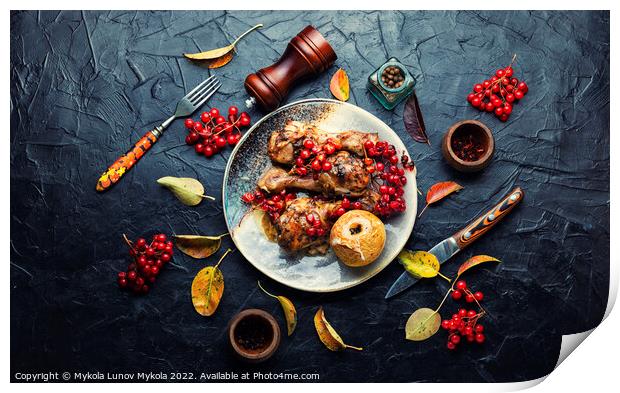Chicken drumsticks with viburnum,top view Print by Mykola Lunov Mykola