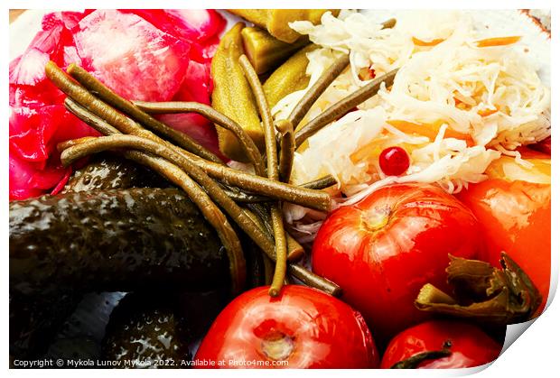 Pickled vegetables and sauerkraut, close up Print by Mykola Lunov Mykola