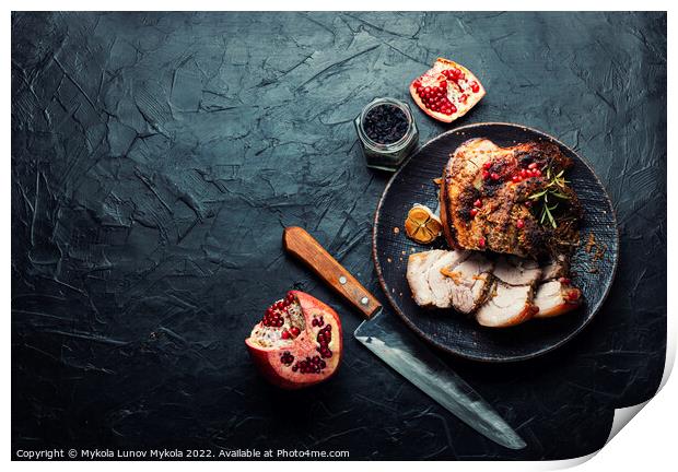 Baked pork belly with herbs, space for text Print by Mykola Lunov Mykola