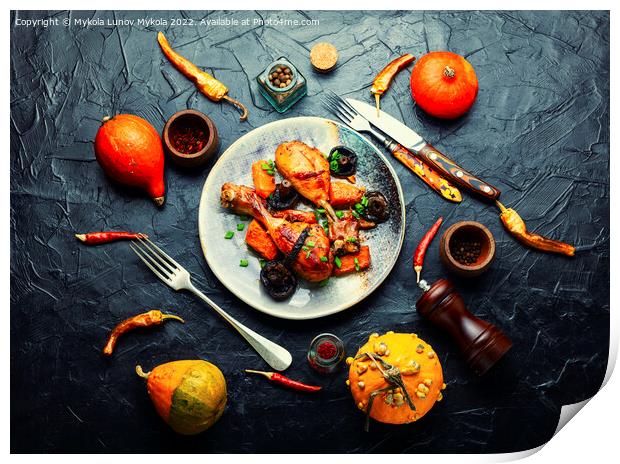 Baked chicken drumsticks with pumpkin Print by Mykola Lunov Mykola