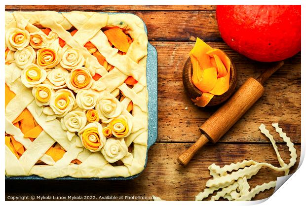 Preparing uncooked pumpkin pie Print by Mykola Lunov Mykola
