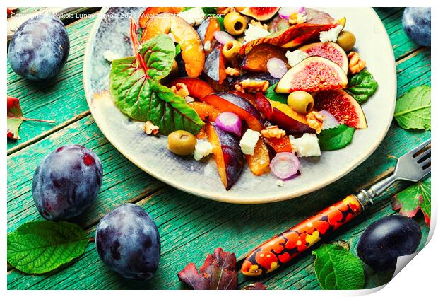Autumn salad with fruit and herbs, dietetic food Print by Mykola Lunov Mykola