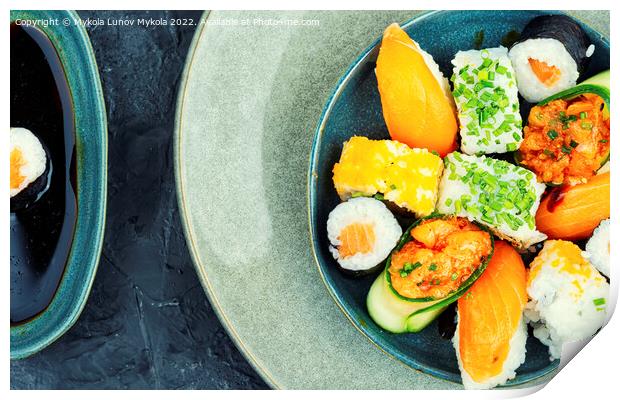 Variety of fresh Japanese sushi Print by Mykola Lunov Mykola