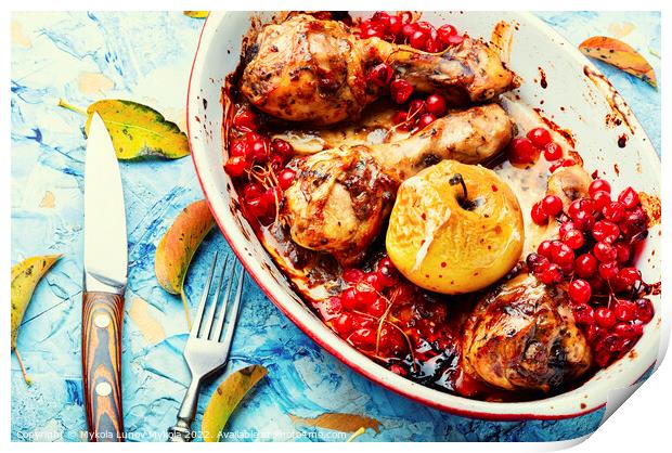 Barbecued chicken drumsticks with apple and berries Print by Mykola Lunov Mykola
