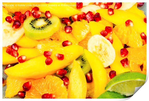 Fruit salad of citrus and berries, food background Print by Mykola Lunov Mykola