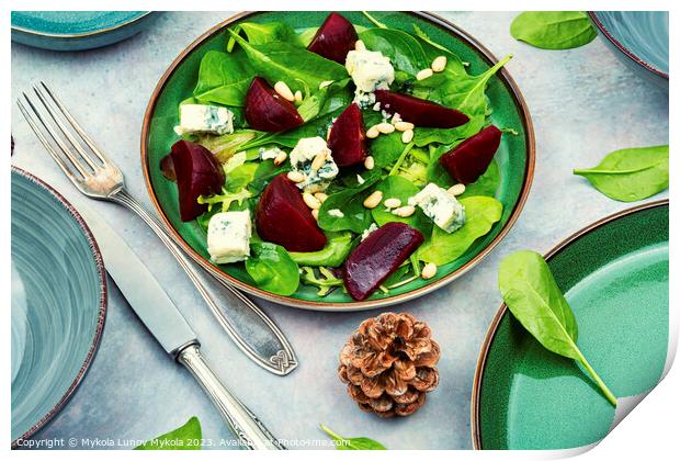 Beetroot salad with blue cheese and pine nuts Print by Mykola Lunov Mykola