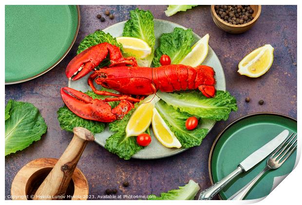 Boiled lobster, greens and lemon Print by Mykola Lunov Mykola