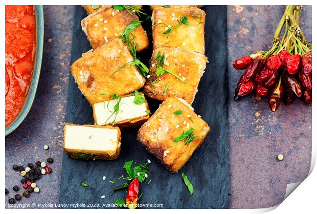 Yummy tofu cheese roasted with sesame Print by Mykola Lunov Mykola