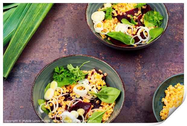 Low calorie lentil salad, Vegan food Print by Mykola Lunov Mykola