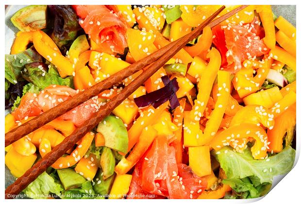 Asian salad with trout, healthy meal Print by Mykola Lunov Mykola