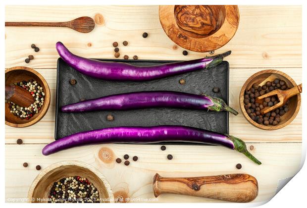 Small raw purple eggplants Print by Mykola Lunov Mykola