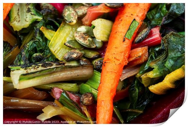 Diet salad of stewed vegetables, food background. Print by Mykola Lunov Mykola