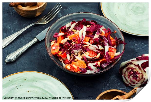 Salad with chicory and orange Print by Mykola Lunov Mykola