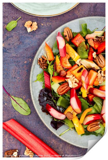 Spring salad with rhubarb, greens and nuts. Print by Mykola Lunov Mykola