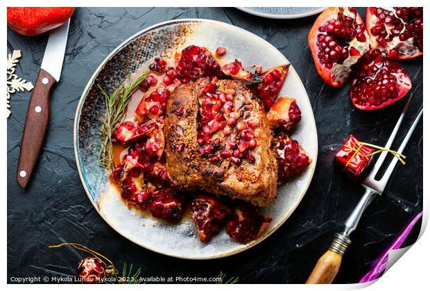 Tasty pork with pomegranate for Christmas Print by Mykola Lunov Mykola